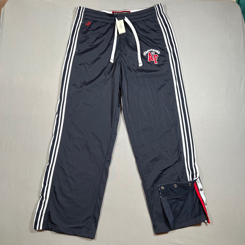 Vintage Abercrombie & Fitch Navy Blue Stripe Snap Hem Track Pants Mens M Y2K NWT